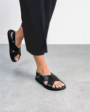 Comfortable black leather sandals for women flat sandals with arch support Australia