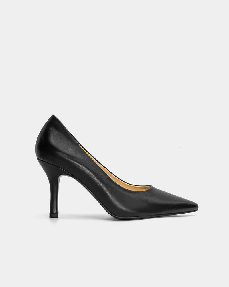 Classic black leather comfort heels for work and events