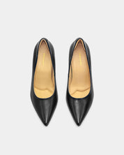 Elegant black calf leather high heels with triple-layer cushioning, stable outsole for work & event