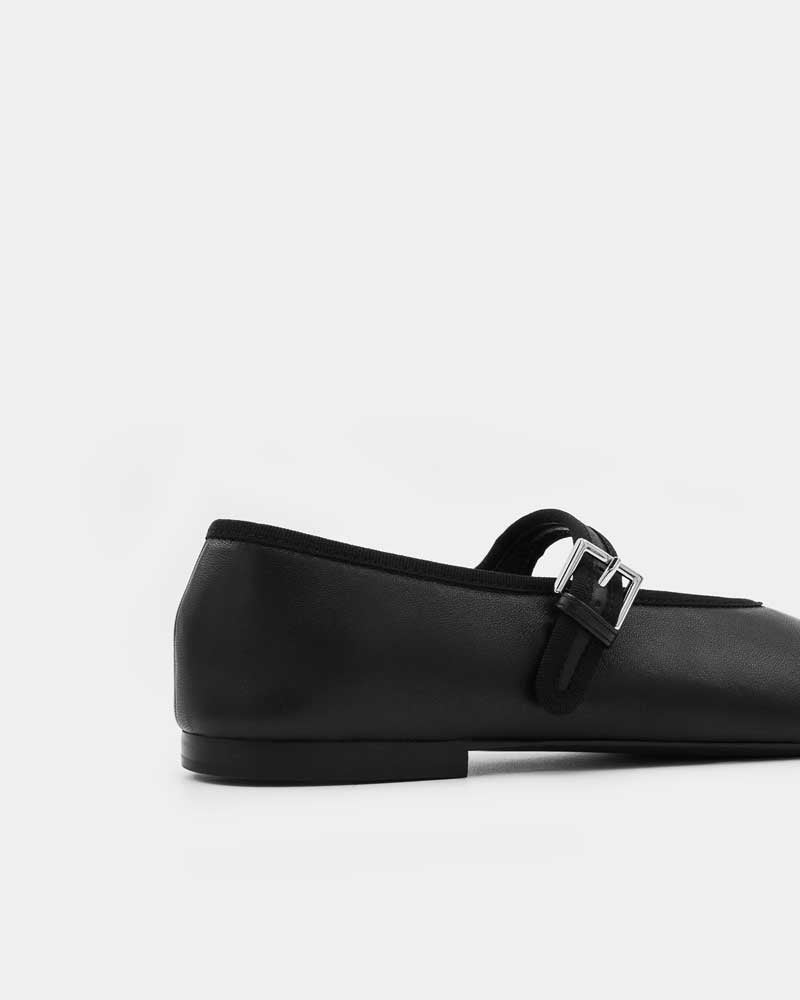 black leather ballet flats with comfortable strap  