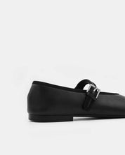 black leather ballet flats with comfortable strap  