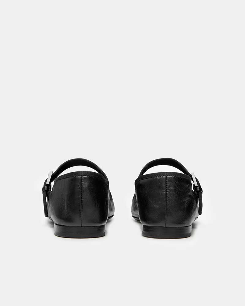 Premium leather ballet flat with adjustable strap in black colour