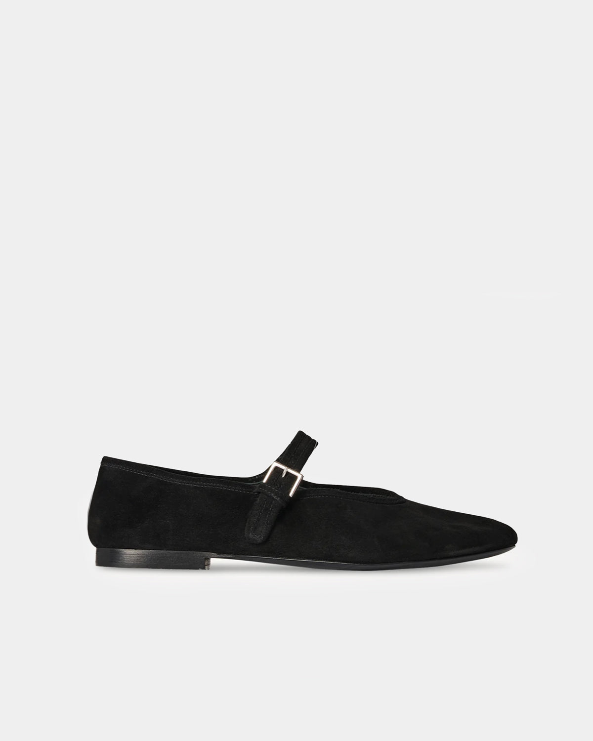 Women's black suede leather ballet flats with strap and flexible outsole 