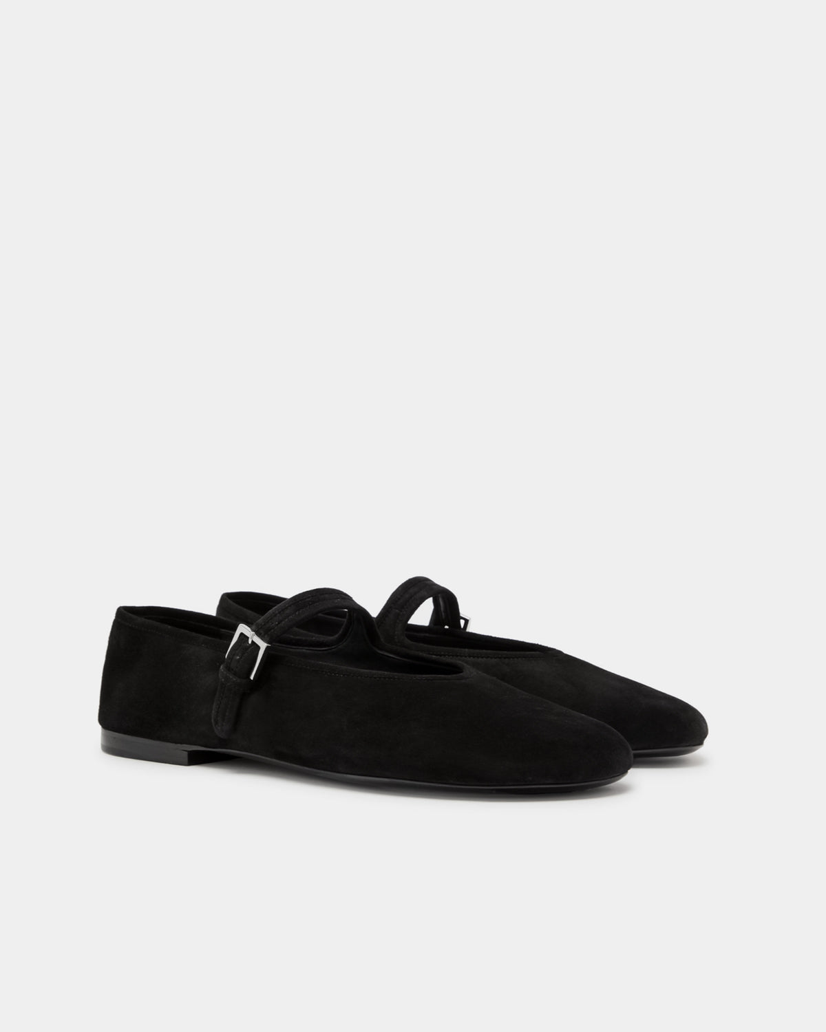 Black suede ballet flats with strap comfortable and elegant for ladies