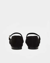 Back view of black ballet flats with cushioned leather insole