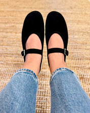 Luxe suede ballet flat shoes – adjustable strap for custom fit & support
