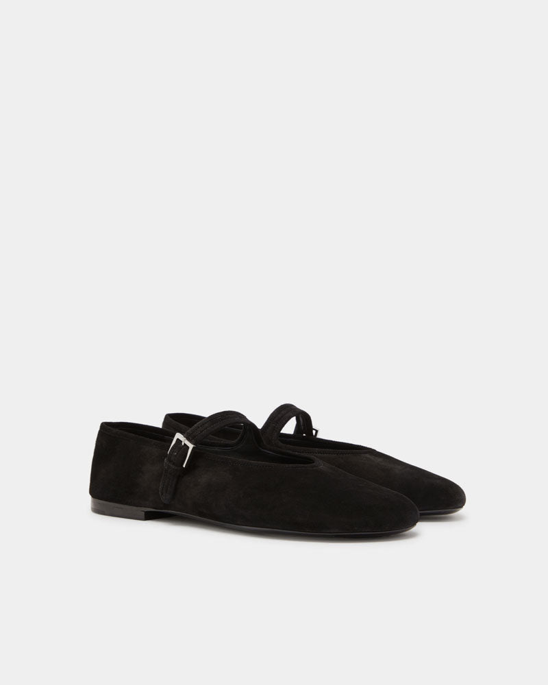 Luxury black suede ballet flats with strap