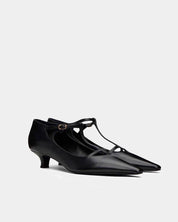 Black kitten heels with modern pointy toe, elegant shoes for work and for evening