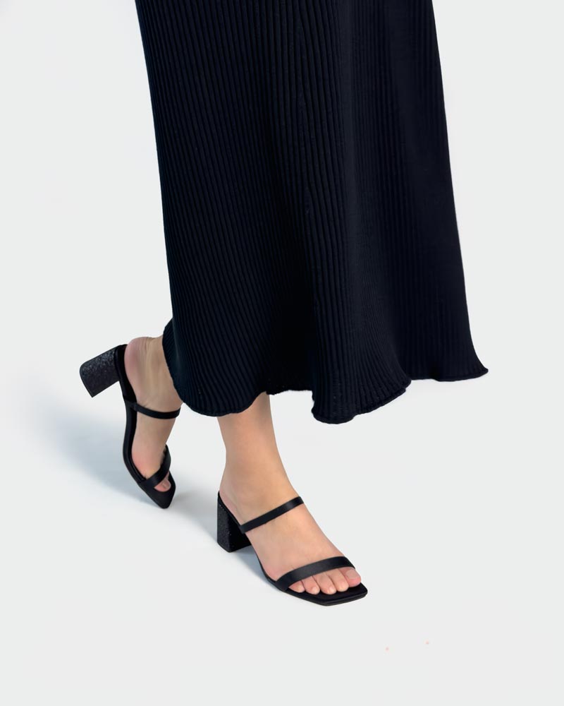 black satin women's slides that are elegant as evening shoes 