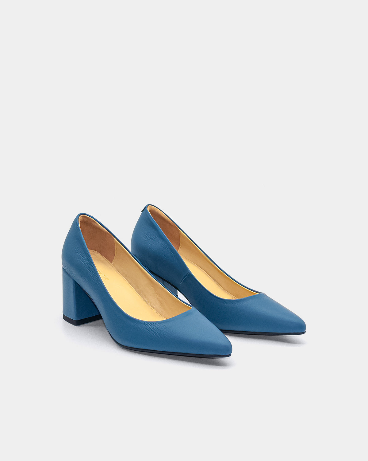 block heel pumps in blue colour leather
