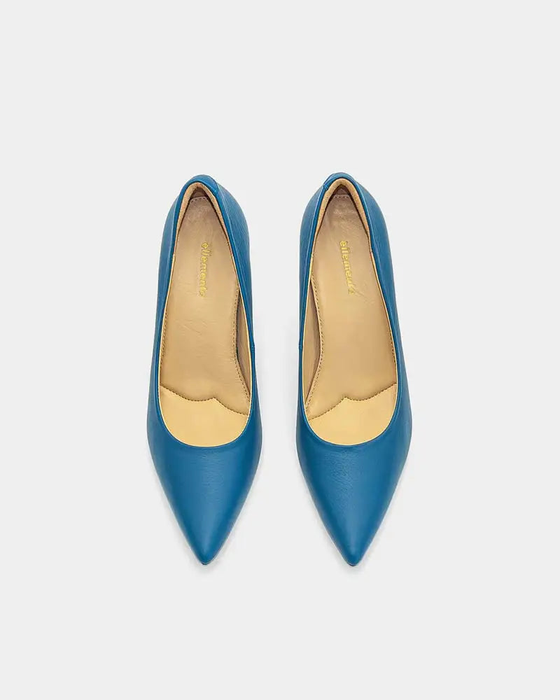 blue heeled pumps with cushioned insole