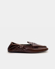 Women's dark brown leather loafers with elastic back 