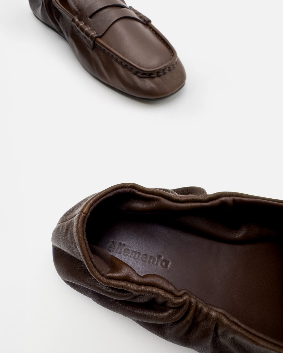 Women's dark brown leather loafers in soft leather by éllementa Australia