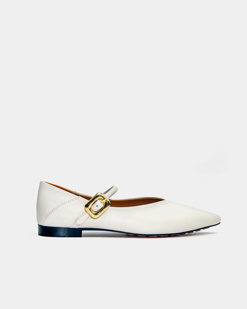 flat mary jane shoes in white leather with adjustable buckle strap 