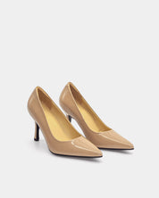 Glossy patent comfort heels in classic nude-beige shade