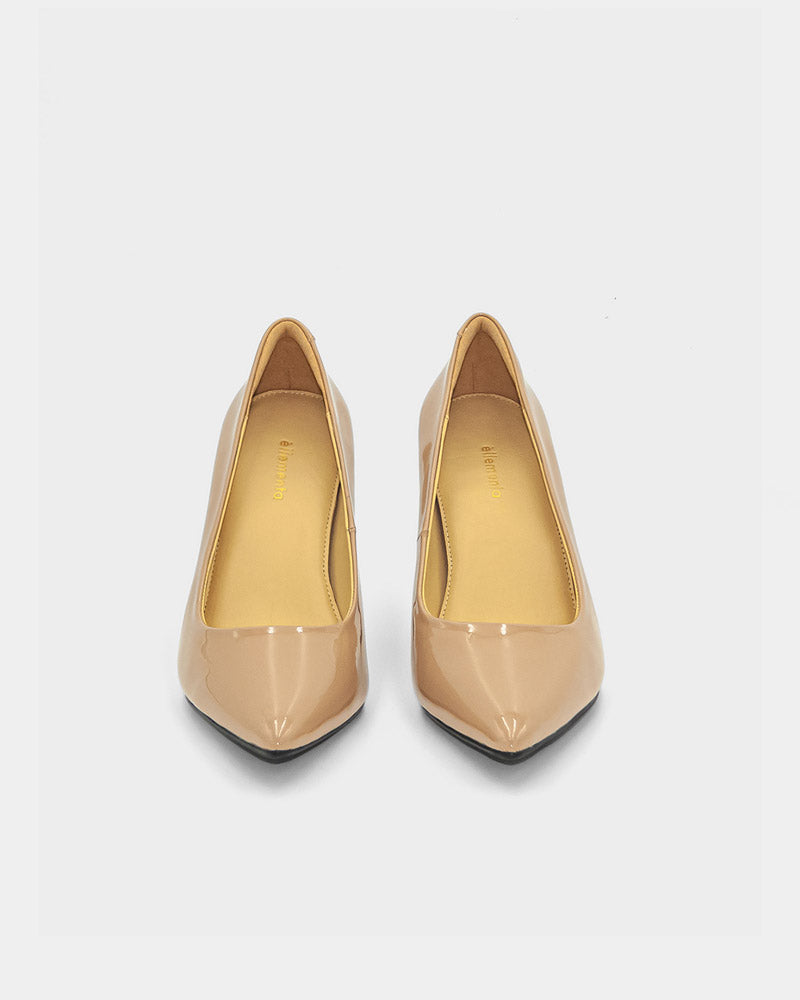 Nude patent heeled pumps with ultra comfort support for all-day wear