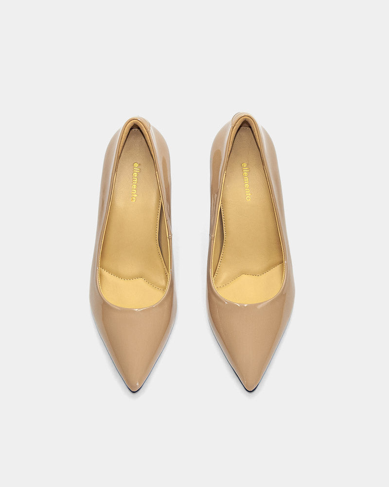 Nude comfort heels with triple-cushion leather insole support for long hours standing