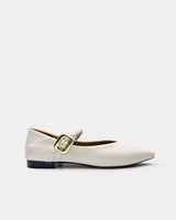 women’s white Mary Jane flats leather elegant strap and pointed toe éllementa