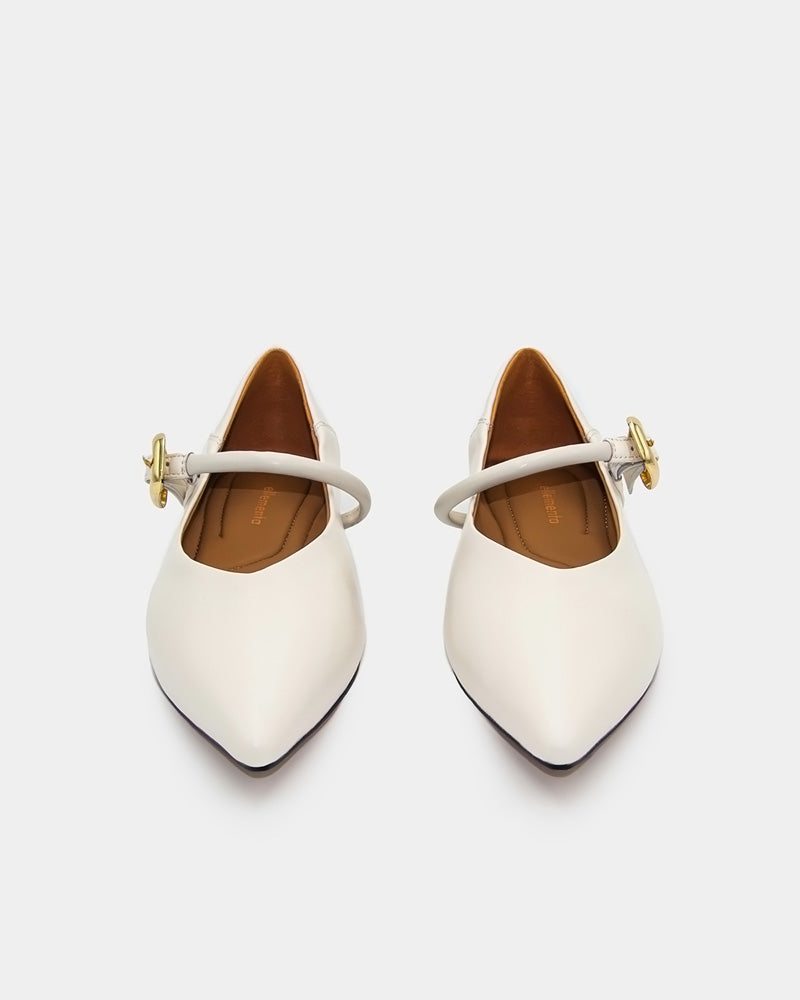 pointed toe white leather Mary Jane flats secure buckle strap Australia
