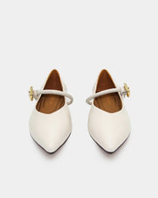 pointed toe white leather Mary Jane flats secure buckle strap Australia