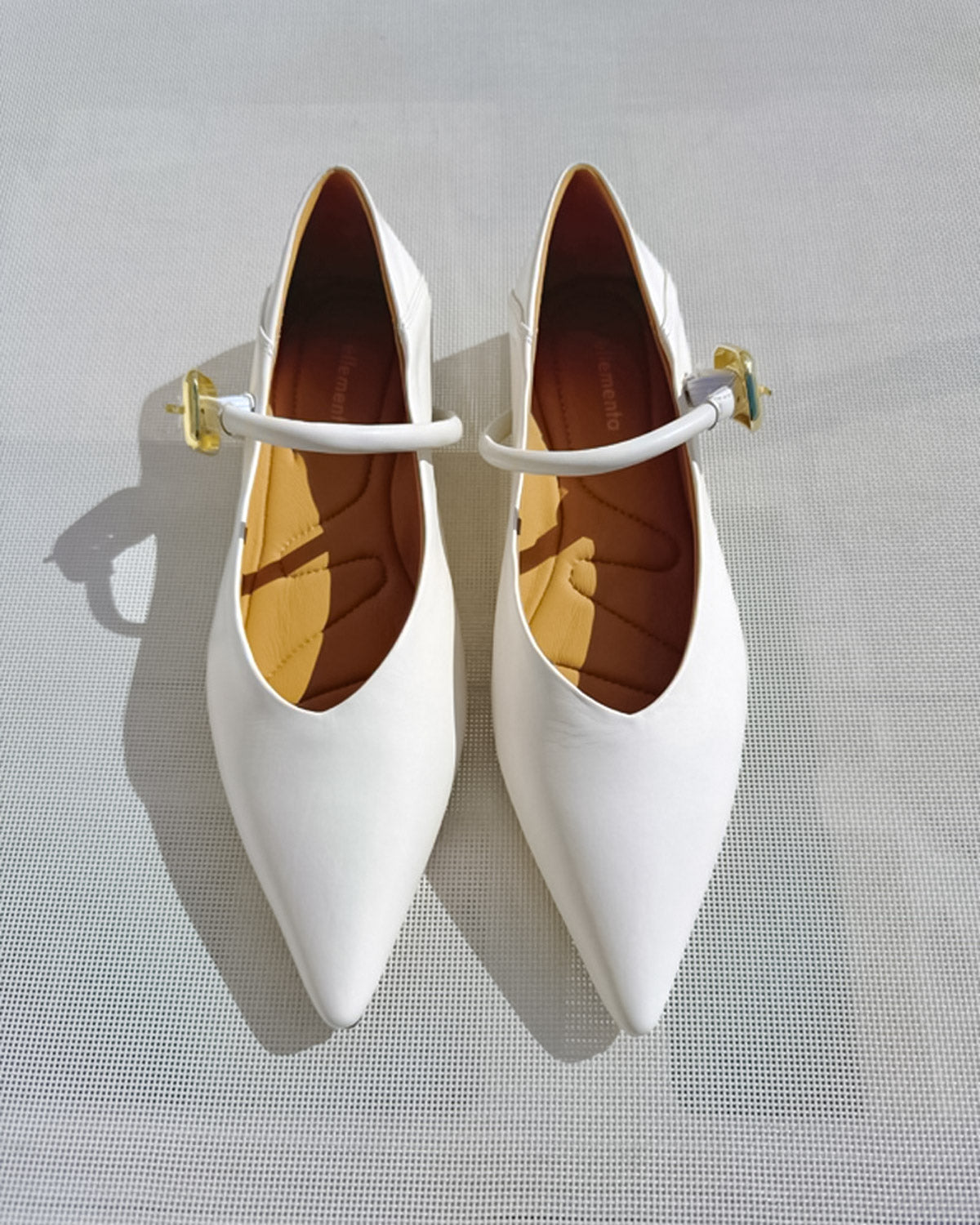 Women's flat dress shoes: white leather Mary Jane flats