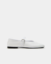 side profile white ballet flats—flexible leather sole and strap