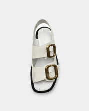Ladies white platform sandals in leather cushioned footbed and secure buckle straps Australia