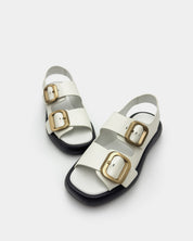 White platform sandals leather for ladies with gold buckles and comfortable straps