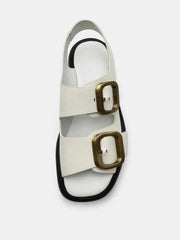 White Leather Platform Sandals with Buckles
