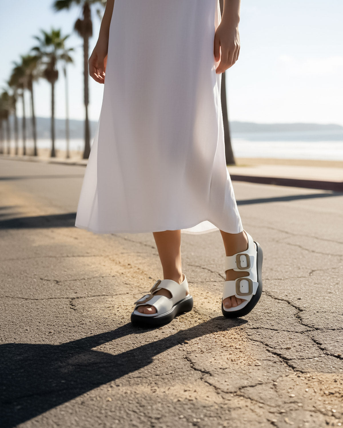 Chucky platform sandals in white leather for women comfortable walking sandals Australia