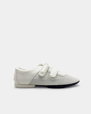 White mesh sneakers for women with hook loop straps