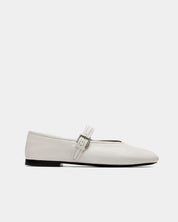 side profile white ballet flats—flexible leather sole and strap