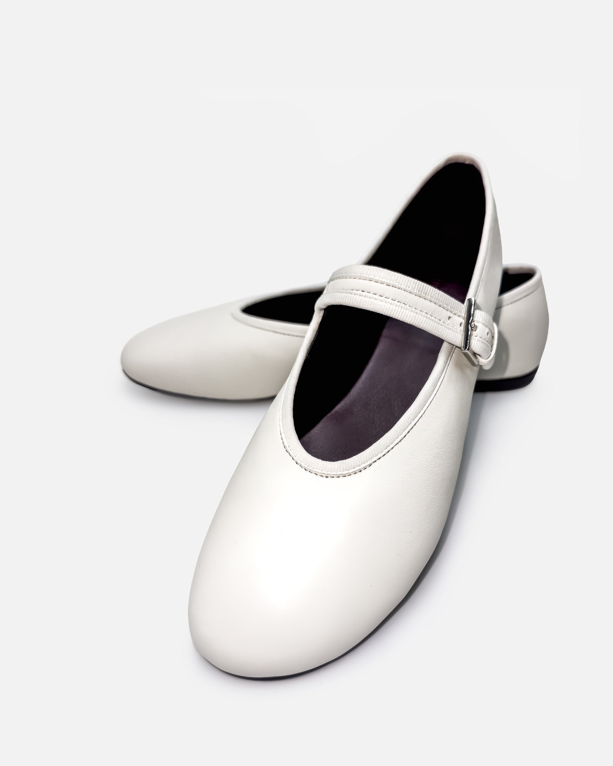Women's white leather ballet flats wide fit toe box for everyday comfort