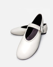 Women's white leather ballet flats wide fit toe box for everyday comfort