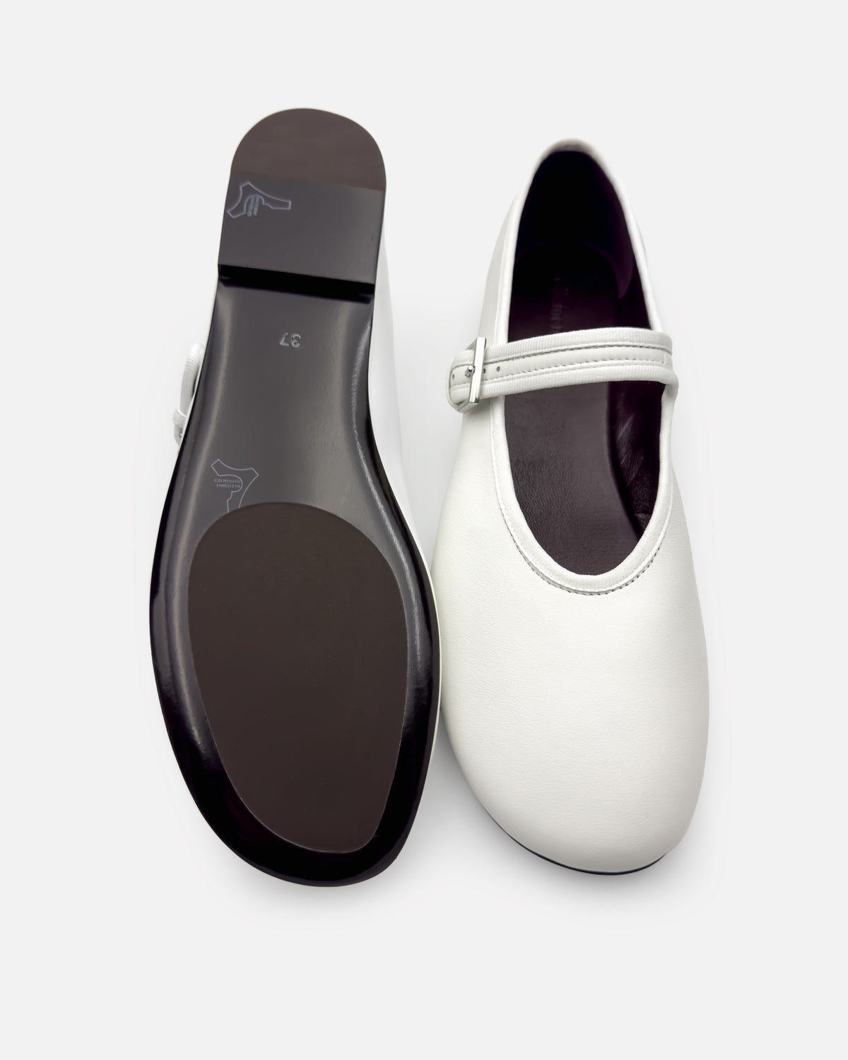 white ballet flats with flexible leather outsole for ladies