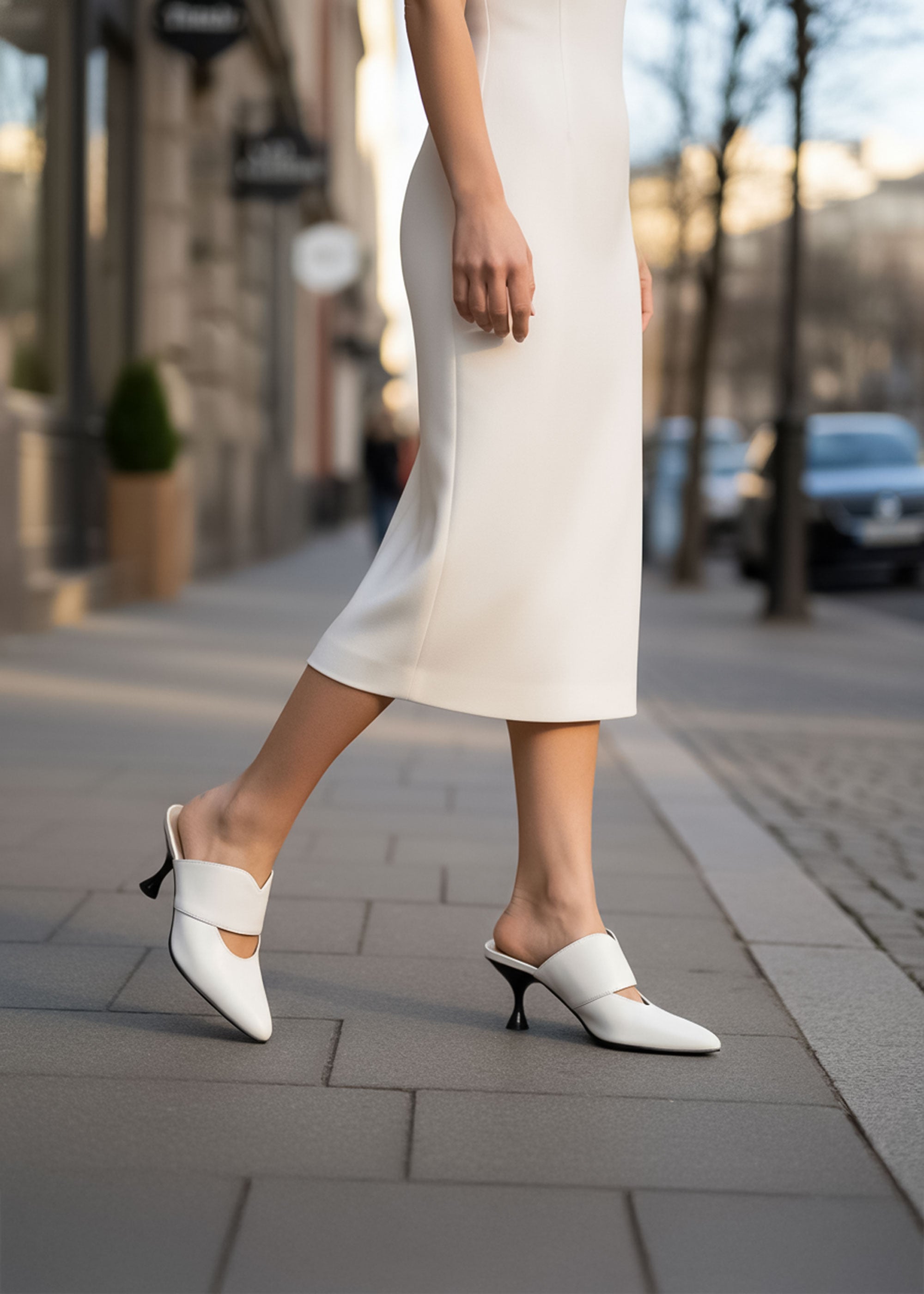 White kitten heel mules leather for ladies dress shoes Australia