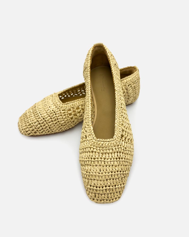 Women raffia ballet flats with cushioned leather footbed