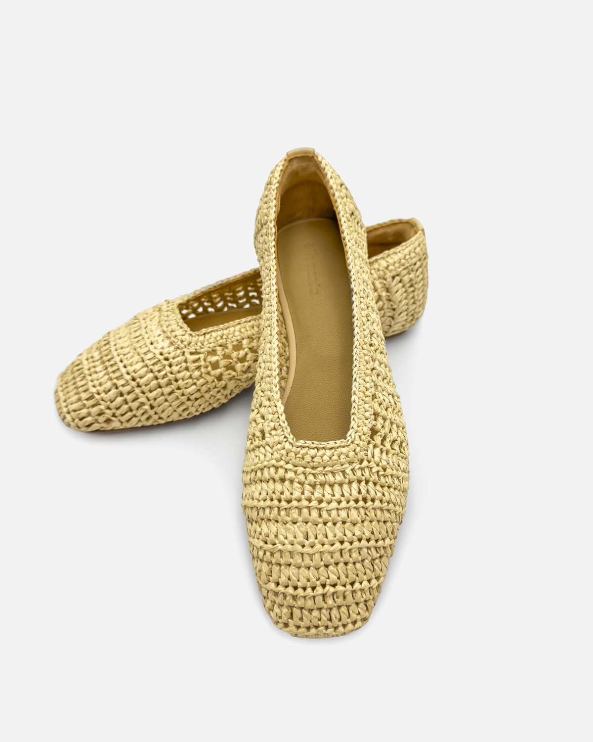 Women raffia ballet flats with cushioned footbed and leather cover Australia
