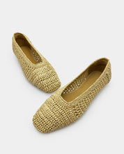 top view square-toe raffia ballet flats—roomy toe box